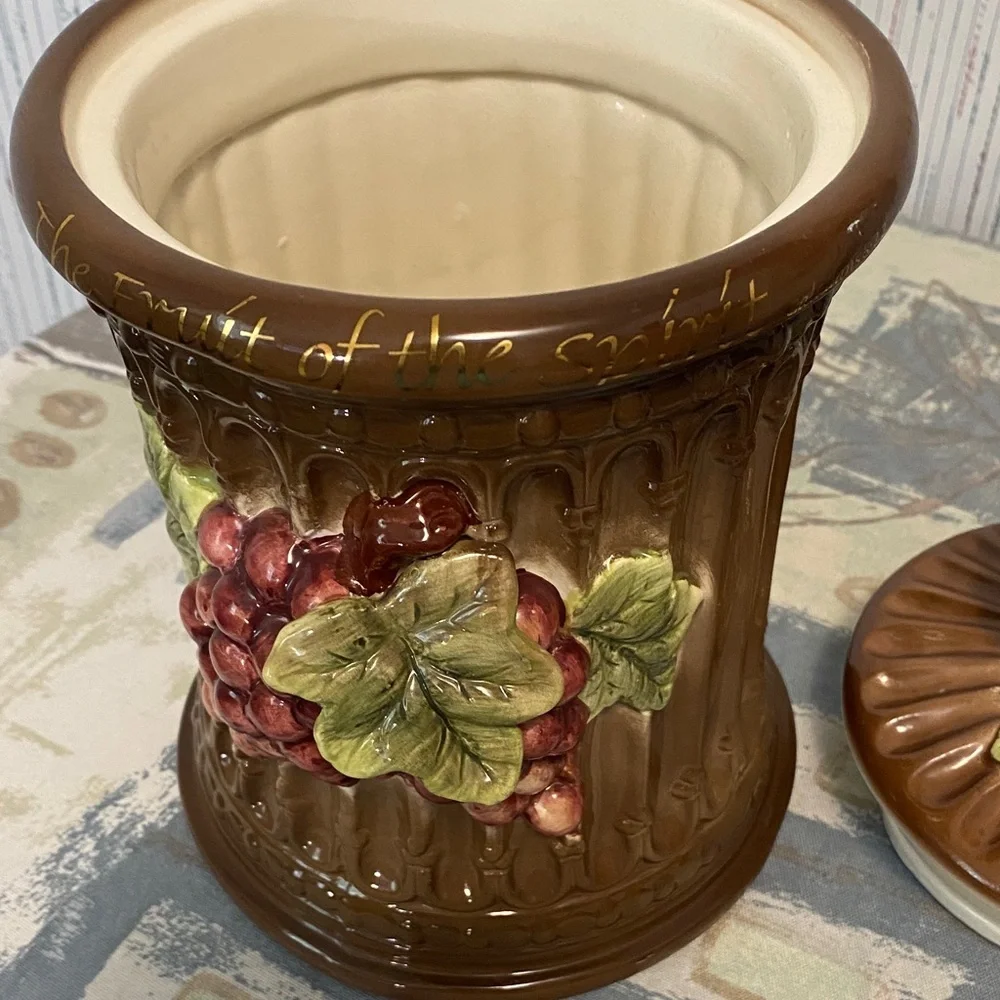 Grape Vine Ceramic Cookie /Coffee Canister with Grape Design-Fruit of the Spirit